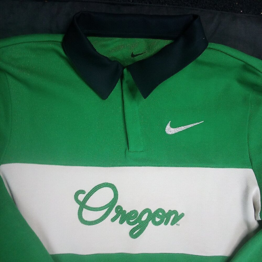 Nike Dri-Fit Oregon Ducks Script Spell Out Long Sleeve Polo Shirt